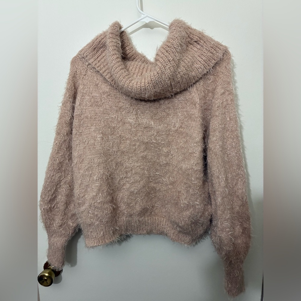 Express fuzzy cowl neck sweater in a blush pink NWT